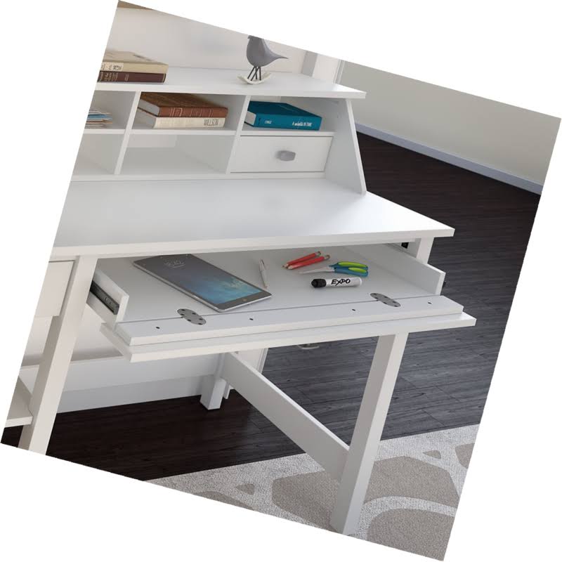 Pure White Computer Desk with Bookcase and Organizer J2032