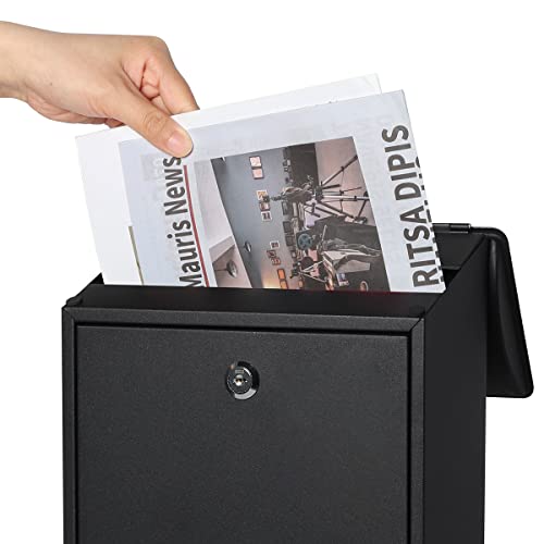 Black Wall Mounted Locking Mailbox with Key Lock T7111