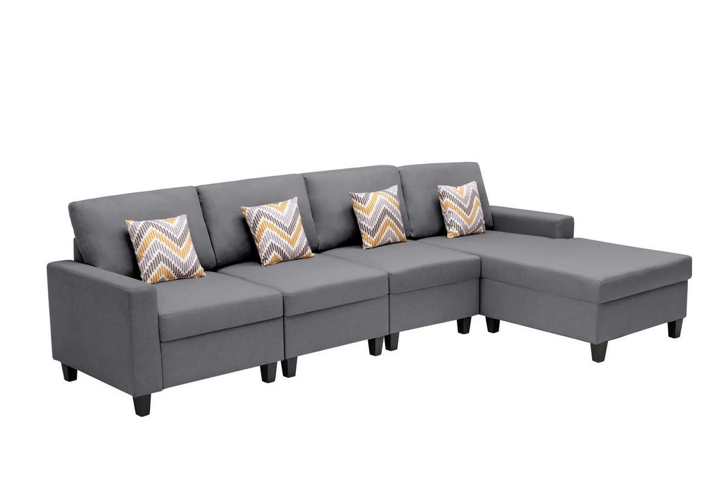 Beige Linen 4Pc Reversible Sectional Sofa Chaise with Pillows Y259