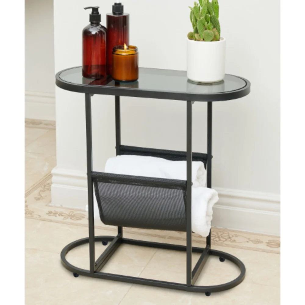 Oval Glass Side Tables with Storage L3462