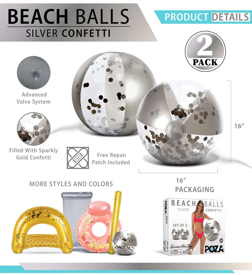 Silver & Gold Inflatable Beach Balls Set of 4, 16 Inch Y626