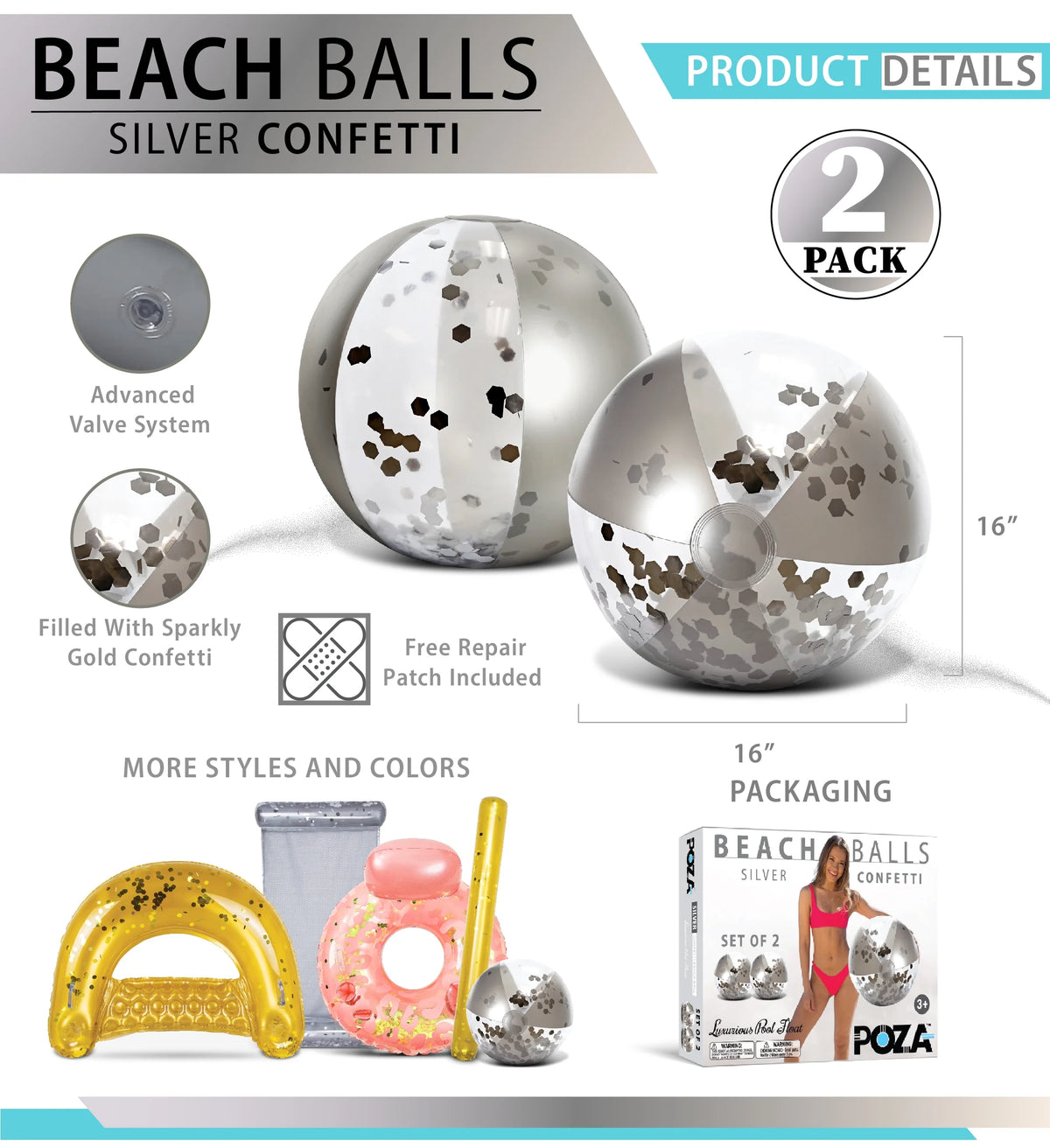 Silver & Gold Inflatable Beach Balls Set of 4, 16 Inch Y626