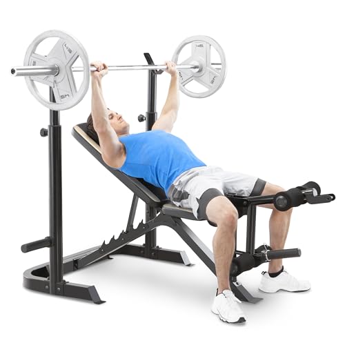 White/Black Olympic Workout Bench with Weight Rack Storage P86453