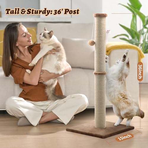 Gray 36 inch Cat Scratching Post with Sisal Rope D563