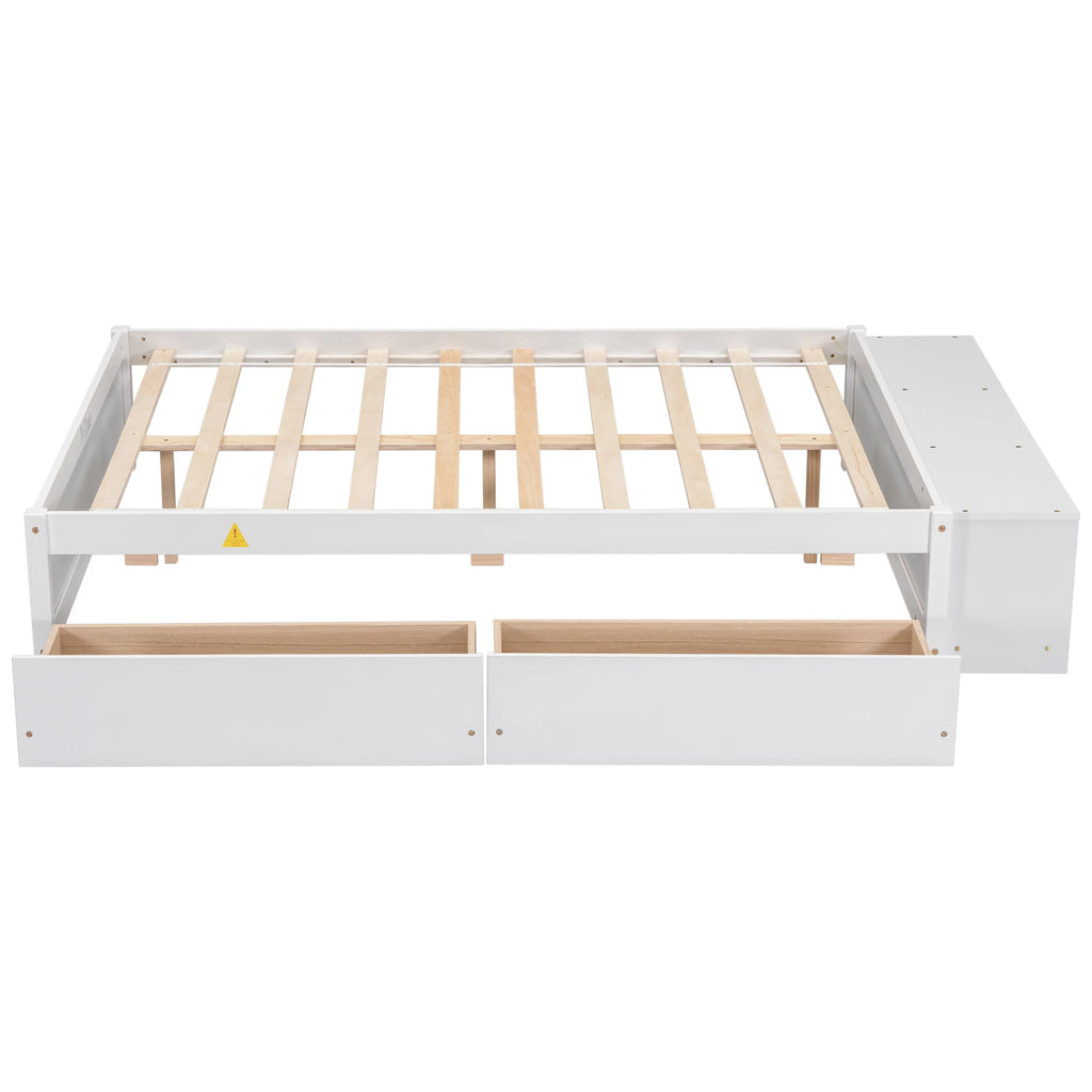 White Full Size Platform Bed with Storage Shelves and Drawer V221894