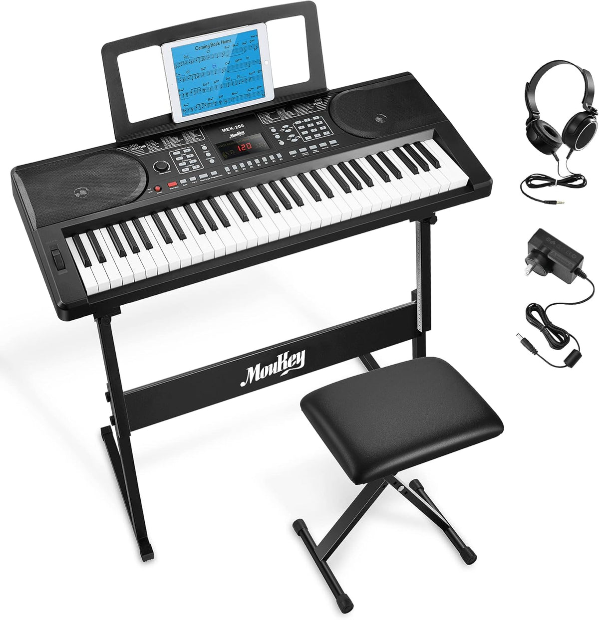61 Key Full-Size Electric Piano Keyboard with Stand, Bench and Headphones X898