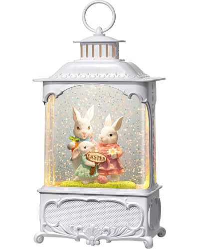 Easter Snow Globe Lantern with Timer Swirling Glitter W280422