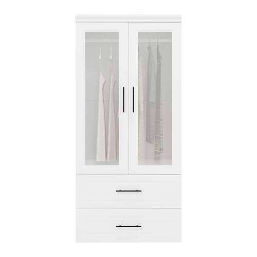 White 3 Door Armoire Wardrobe Closet with Mirror and 2 Drawers M997