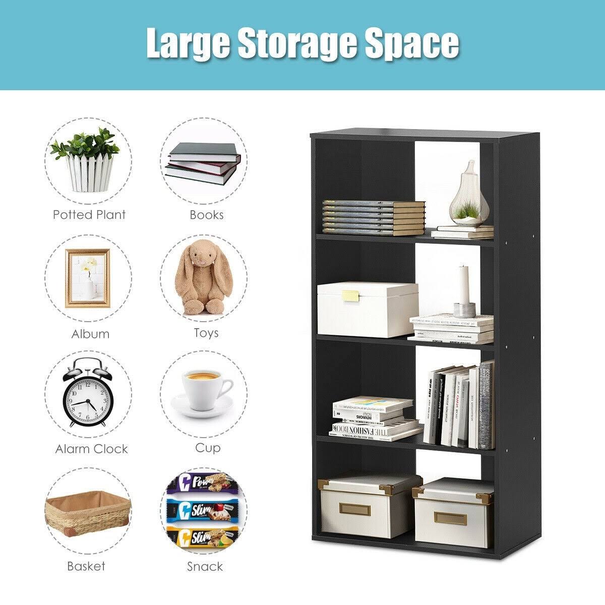 Black 4-Tier Bookcase with Adjustable Shelves A329