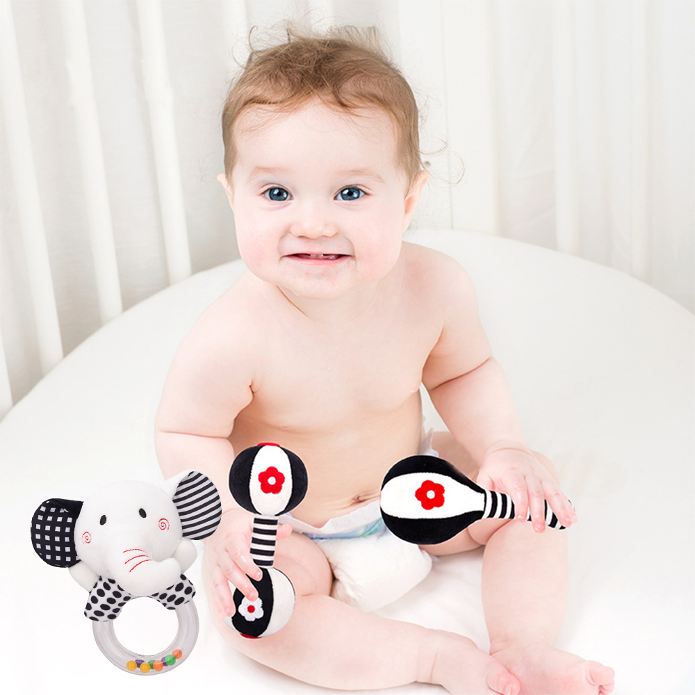 3PCS Soft High Contrast Black White Baby Rattles A79117