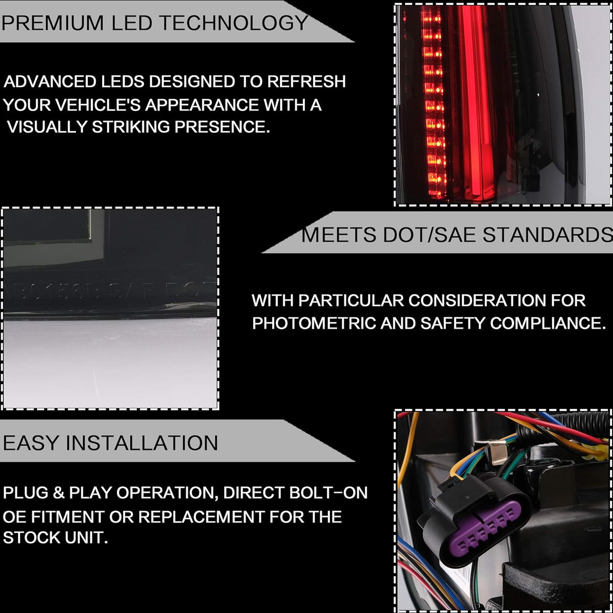 Smoked Tail Light Assembly for 2007-2014 Cadillac Escalade ESV 3rd Gen SUV M962