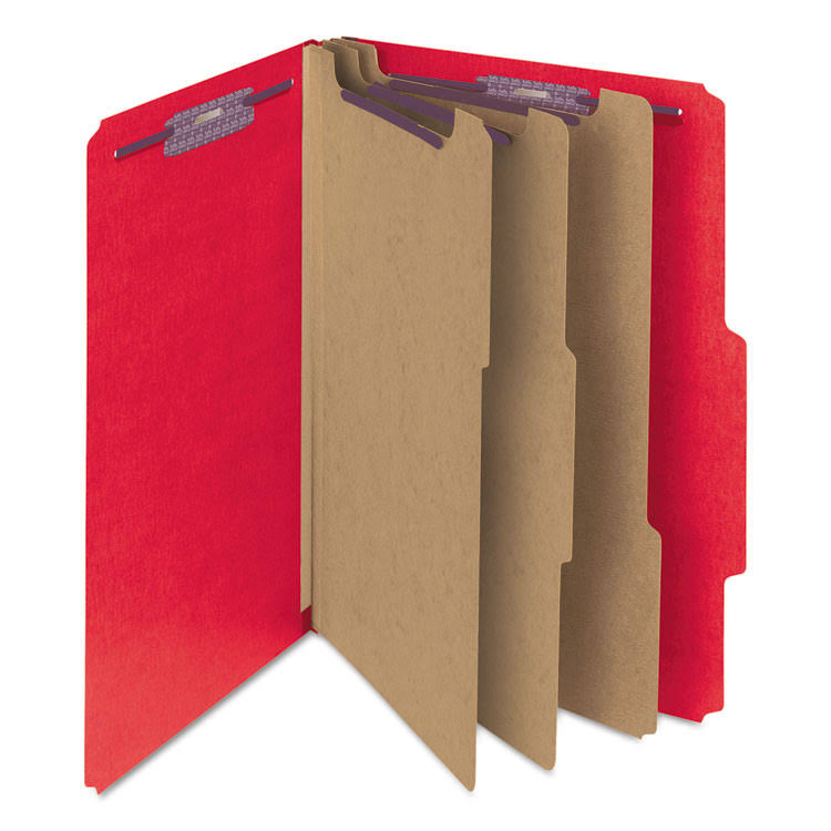 Bright Red Letter Size Classification Folders with Fasteners, 10/Box X8967