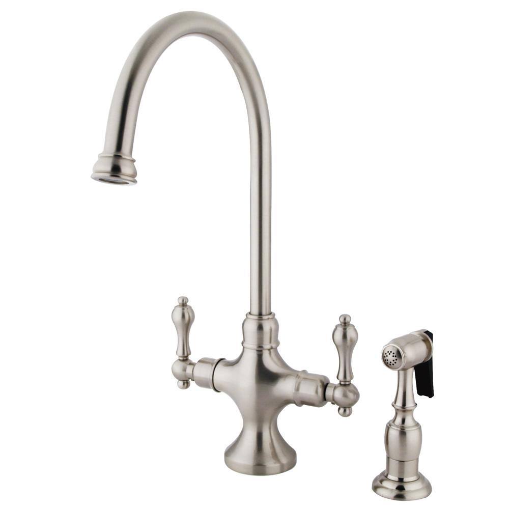 Vintage Double Handle Kitchen Faucet with Side Sprayer Oil Rubbed Bronze R49901
