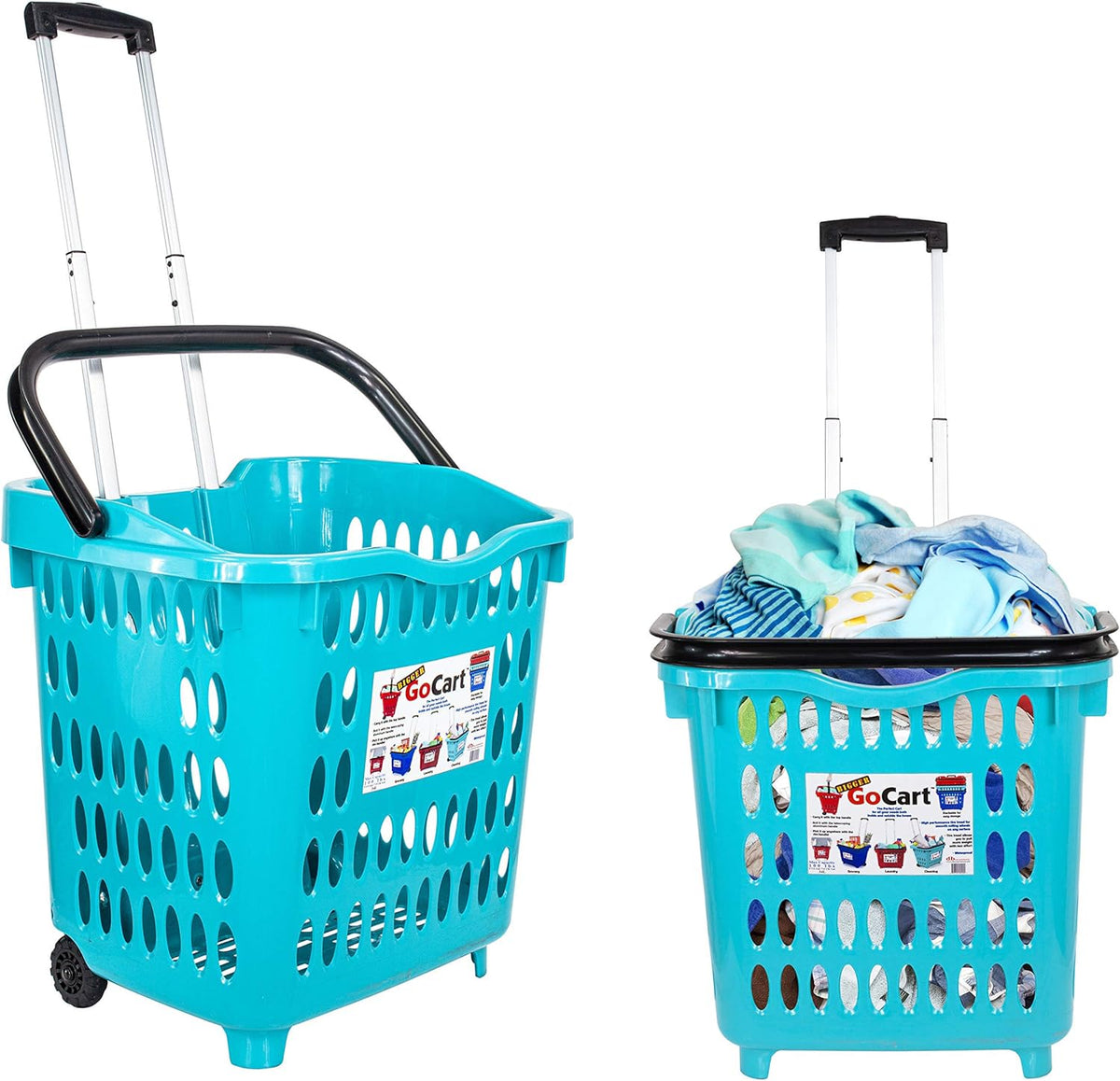 Teal Rolling Grocery Cart with Telescopic Handle O86833