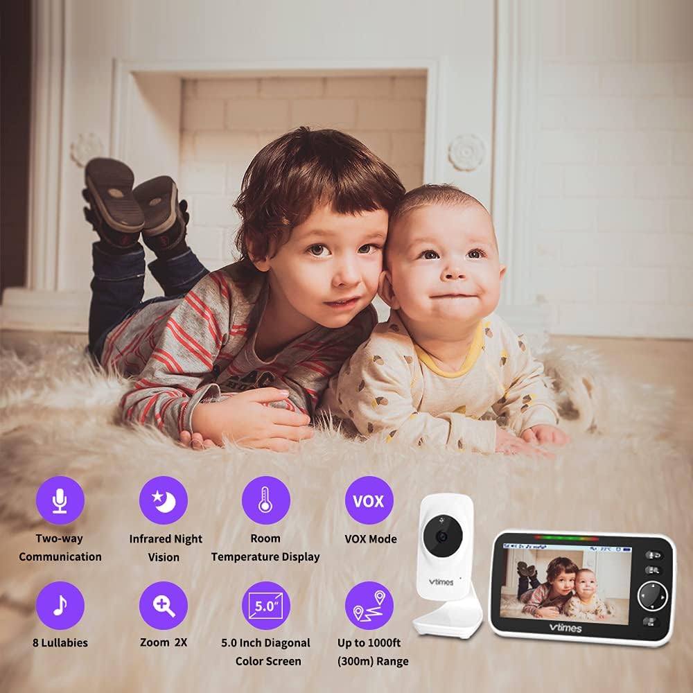 5" LCD Video Baby Monitor with Camera and Audio, Night Vision, Pack of 2 E705389
