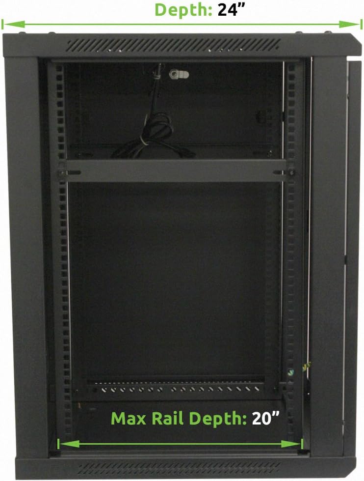 15U Wallmount Cabinet Enclosure 19-Inch Server Network Rack with Locking Glass Door Black with Shelves N269