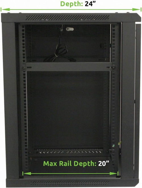 15U Wallmount Cabinet Enclosure 19-Inch Server Network Rack with Locking Glass Door Black with Shelves N269