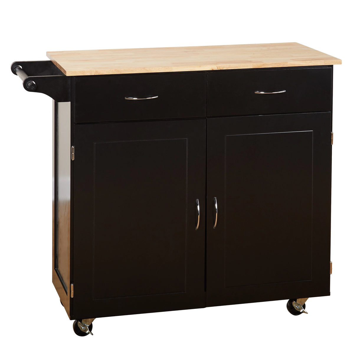 Large Black Kitchen Cart with Wood Top X149643