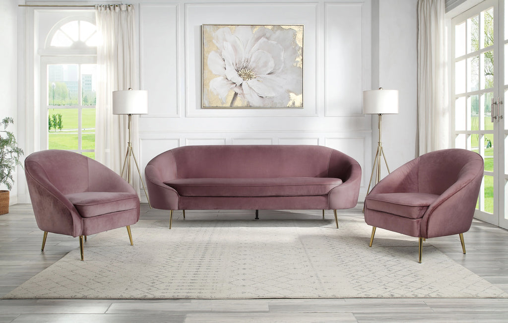 Pink Velvet 3pc Sofa with Metal Legs A18872
