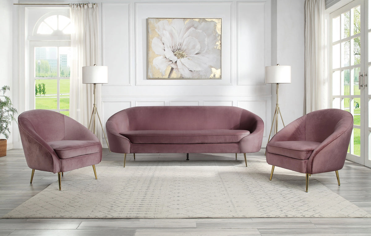 Pink Velvet 3pc Sofa with Metal Legs A18872