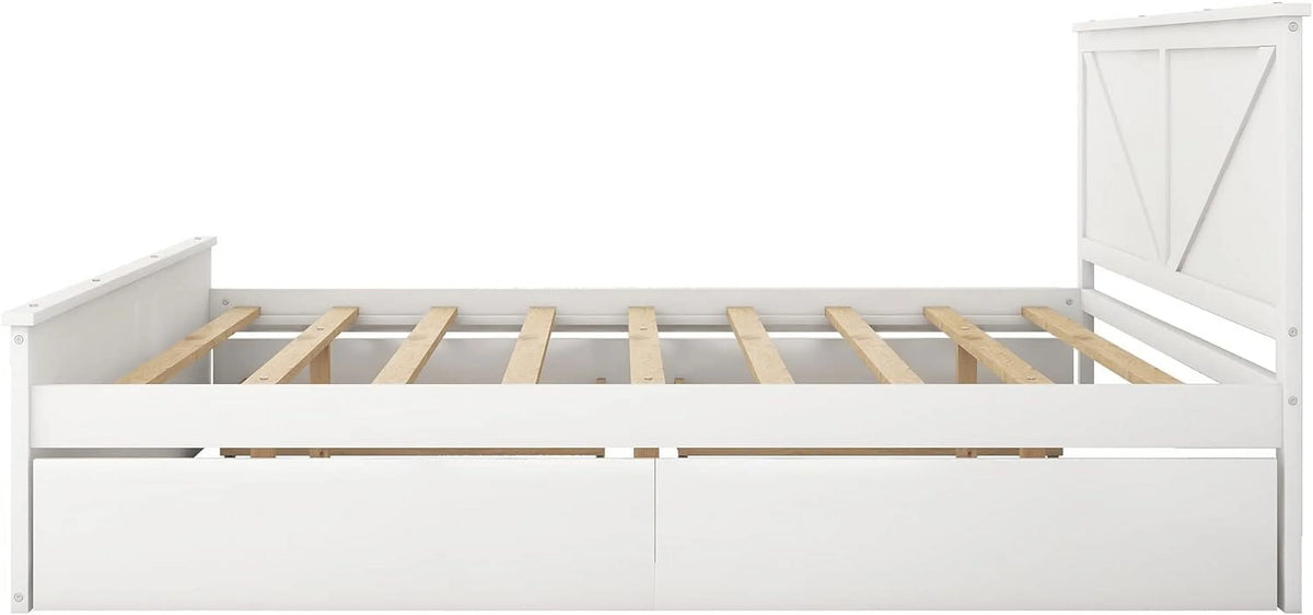 White Storage Bed with Headboard and 4 Drawers Q37084