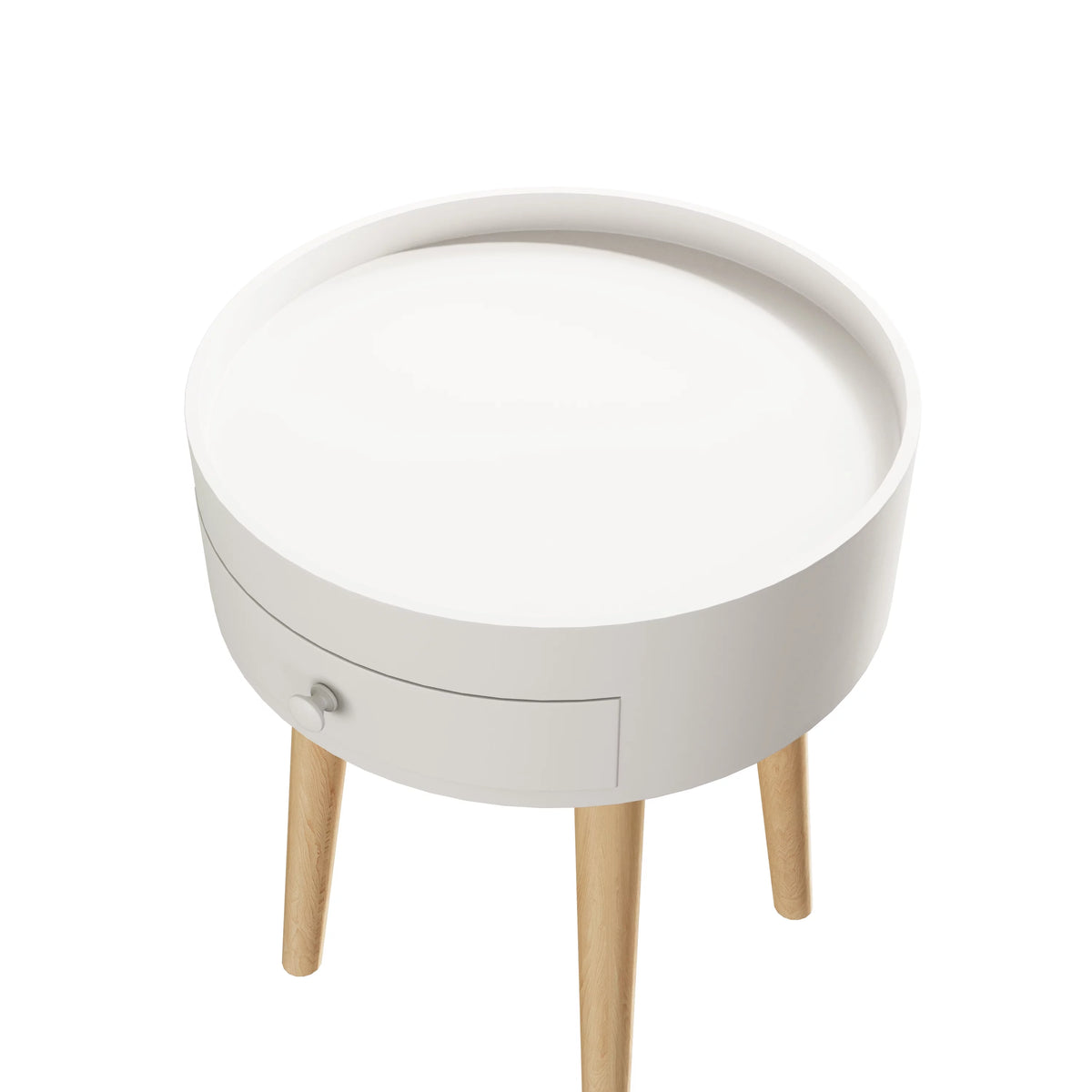 Modern Coffee Table with Drawer, Wood Legs, White, 18" H S74399