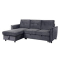 Dark Gray Velvet Reversible Sleeper Sectional Sofa with Storage Chaise D9729