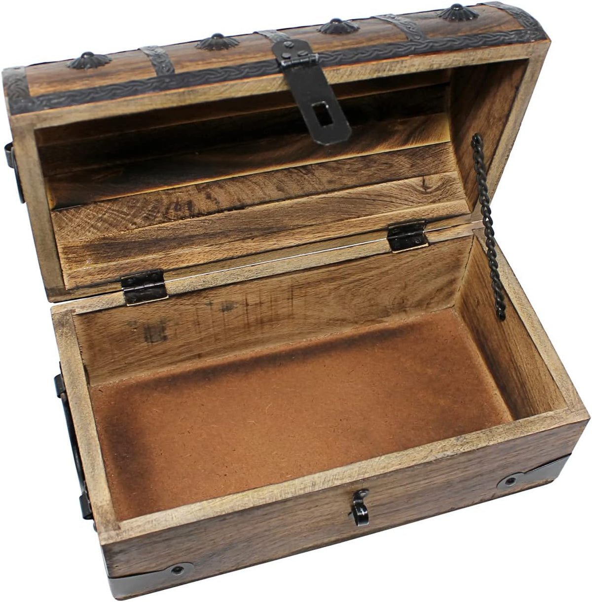 Pirate Treasure Chest with Iron Lock and Skeleton Key Wooden Storage Box A84938