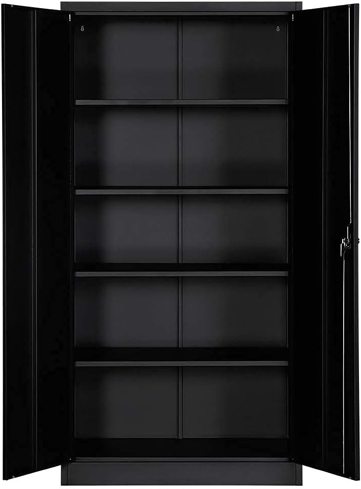 Black Metal Storage Cabinet with 2 Adjustable Shelves S38033