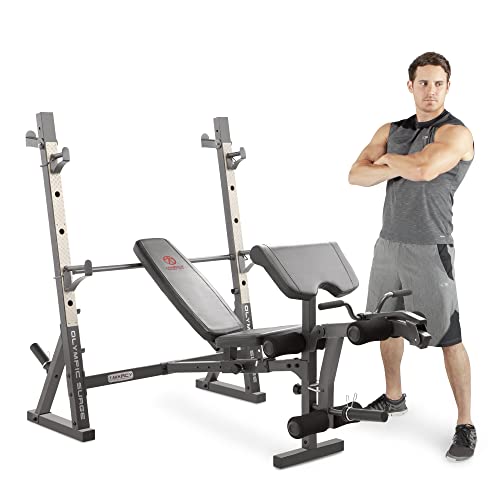 White/Black Olympic Workout Bench with Weight Rack Storage P86453