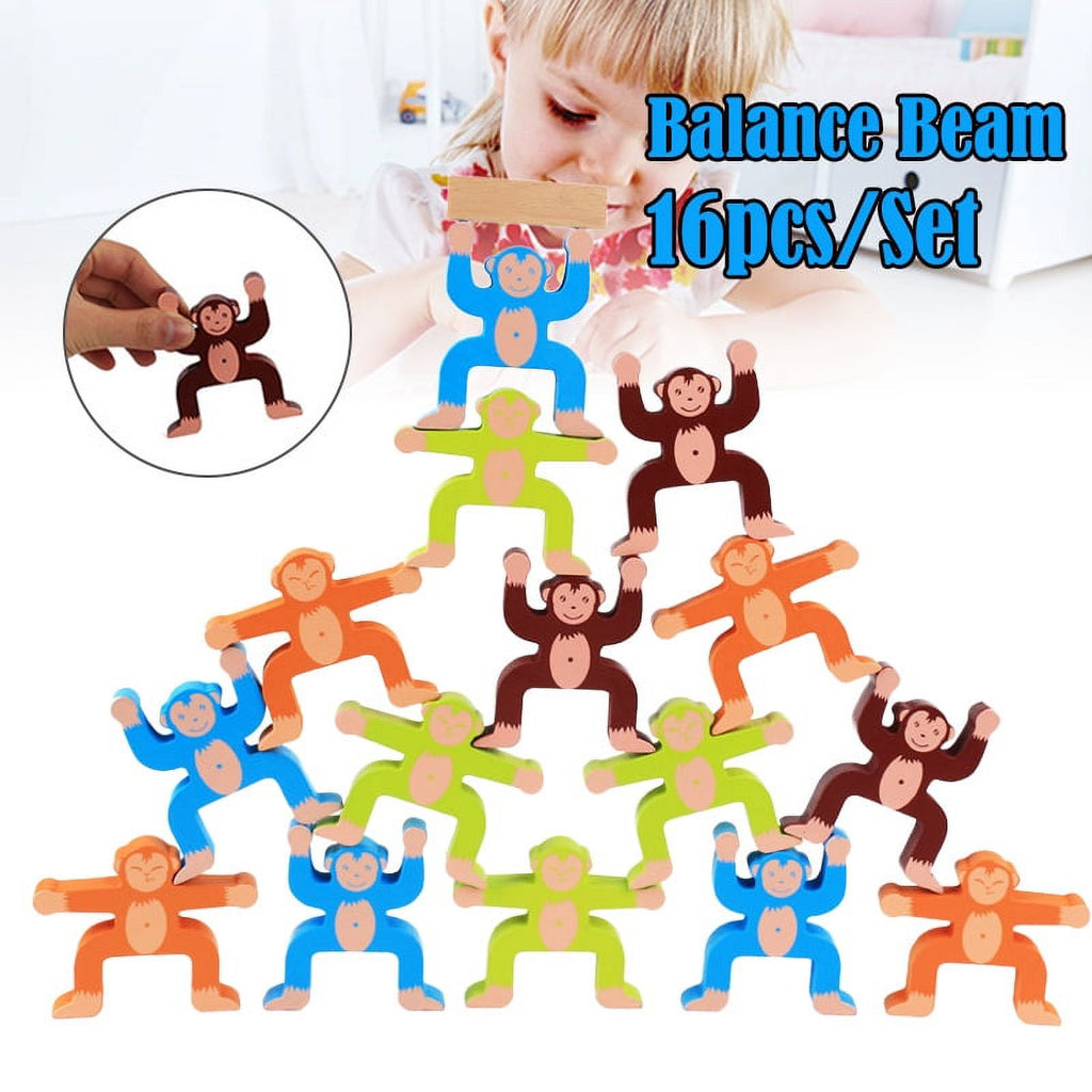 Wooden Stacking Games Monkeys Interlock Toys Set Balancing Blocks Toddler Educational T2558