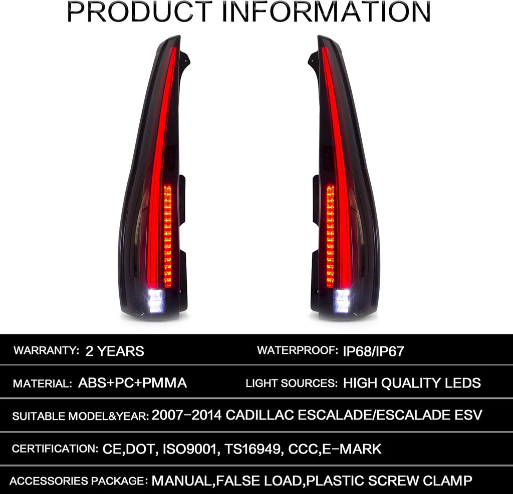 Smoked Tail Light Assembly for 2007-2014 Cadillac Escalade ESV 3rd Gen SUV M962