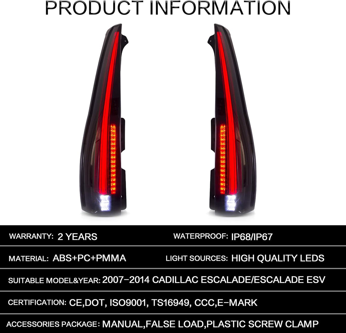 Smoked Tail Light Assembly for 2007-2014 Cadillac Escalade ESV 3rd Gen SUV M962