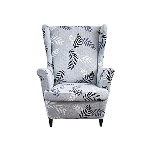 Wingback Chair Slipcover 2 Piece Jacquard Washable with Elastic Bottom A54556