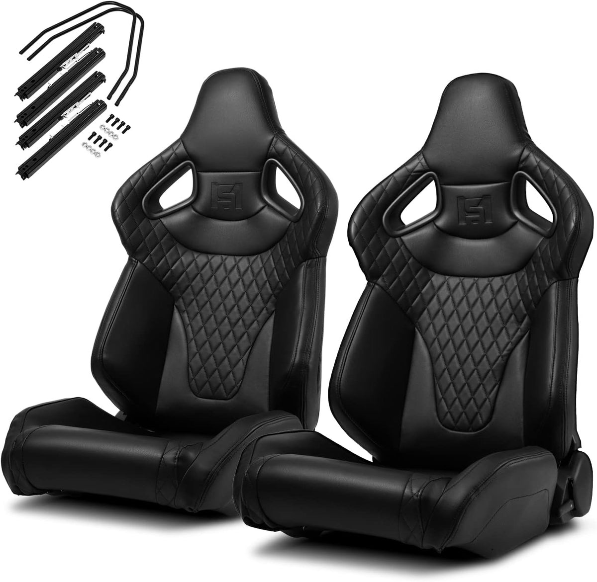1 Pair Universal Black Carbon Fiber Leather PVC Racing Seats with Slider R8532