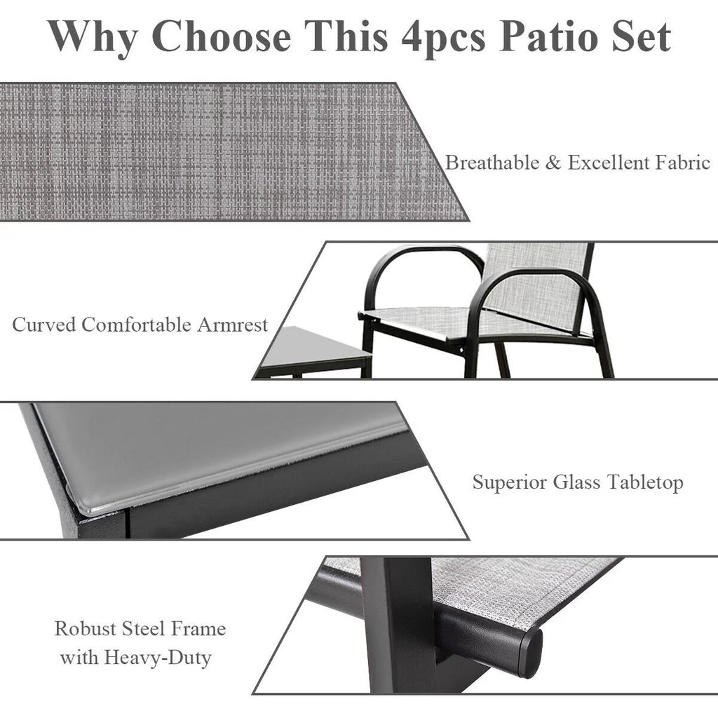 4 PCS Patio Furniture Set Sofa Coffee Table Gray O853452