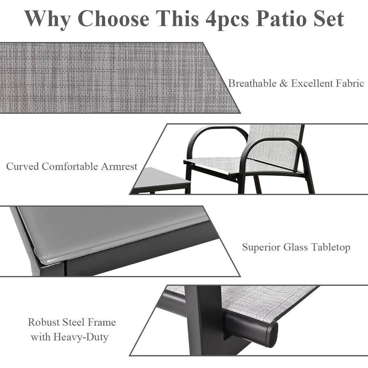 4 PCS Patio Furniture Set Sofa Coffee Table Gray O853452