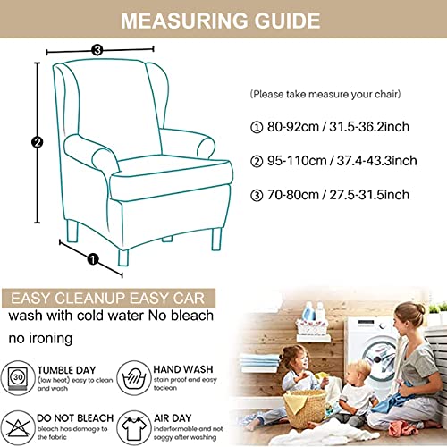 Wingback Chair Slipcover 2 Piece Jacquard Washable with Elastic Bottom A54556