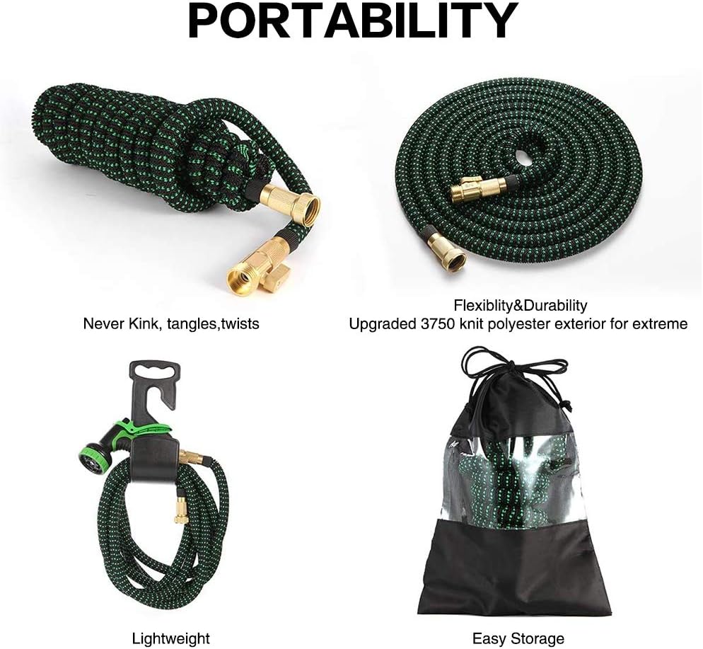 75 FT 3/4" Solid Brass Connectors 10 Function Spray Hose Nozzle 3-Layers Latex Collapsible Hose Pack of 2 Z266408