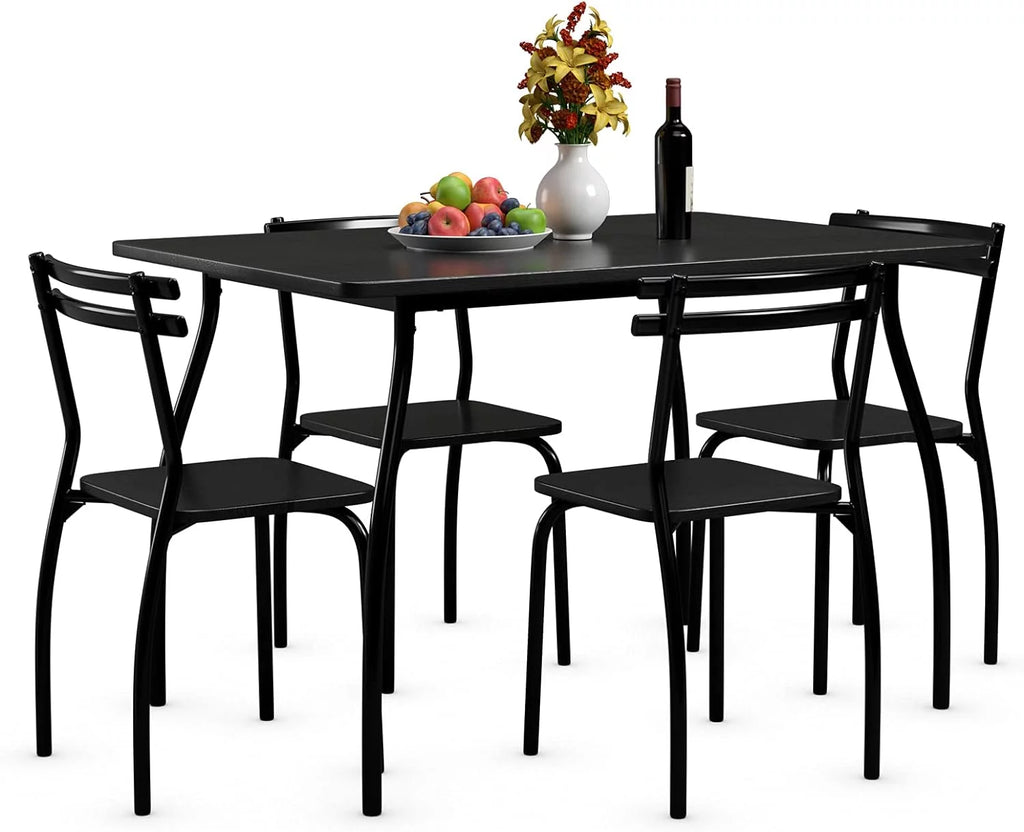 Modern Metal and Wood Rectangular Dining Table Set with 4 Chairs H6042