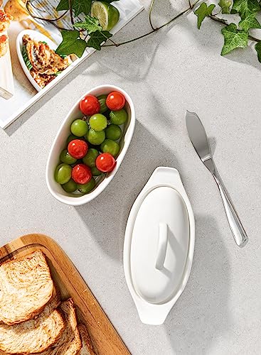 Porcelain White 3pcs Large Butter Dish with Lid P59325