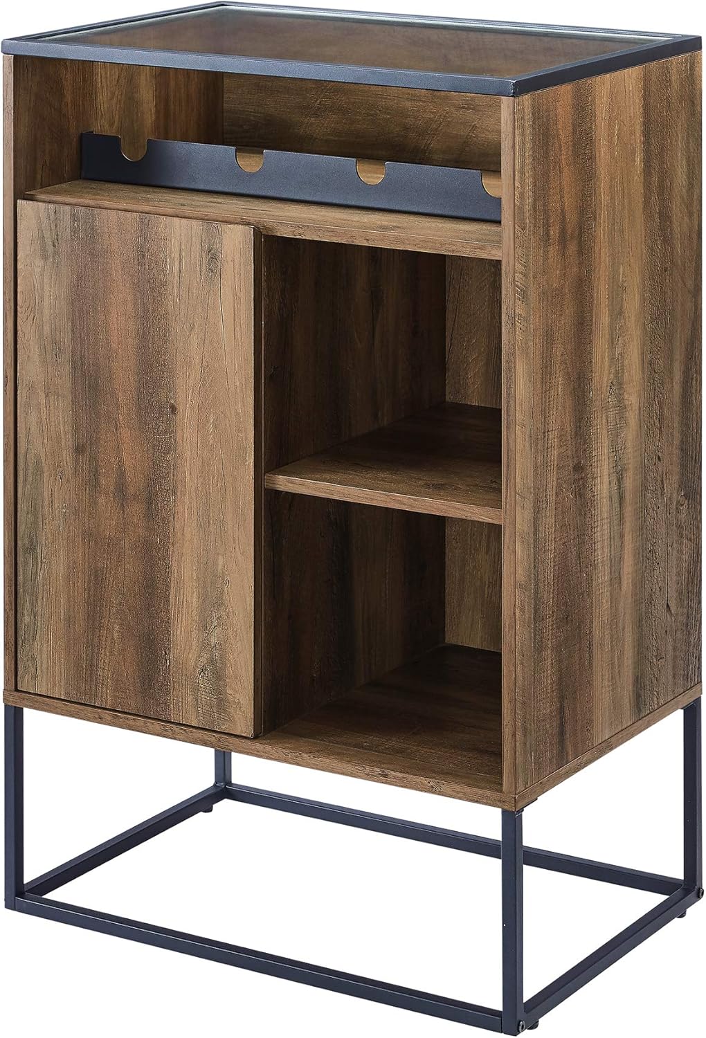 Rustic Oak Wood and Glass Bar Cabinet N1758