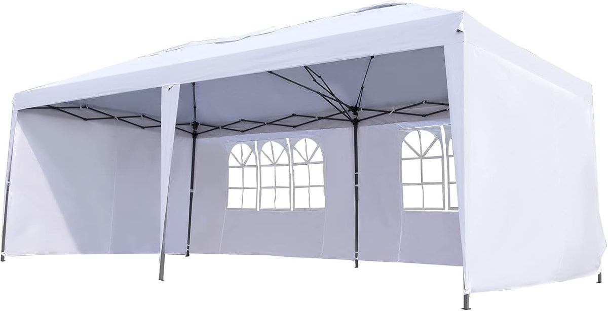10' x 20' Pop Up Canopy Tent with 4 Removable Sidewalls and Carry Bag, White O741