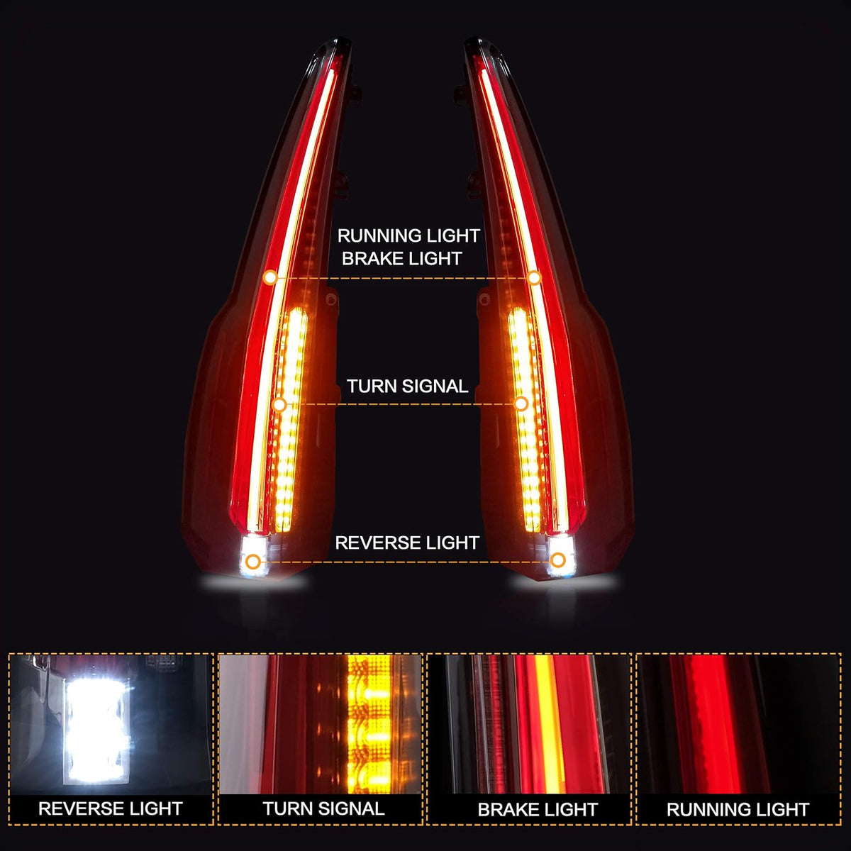 Smoked Tail Light Assembly for 2007-2014 Cadillac Escalade ESV 3rd Gen SUV M962