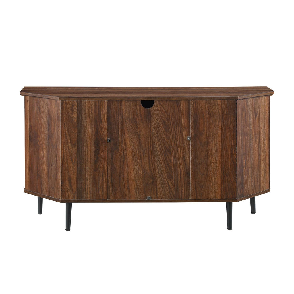 Dark Walnut Glass Door Corner TV Console Q57970
