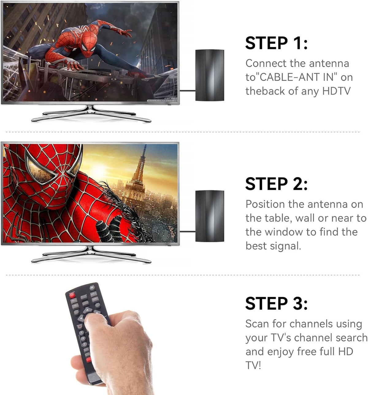 Digital TV Antenna 400 Miles Range Indoor Outdoor 4K 1080P HD with Amplifier Signal Booster E2865