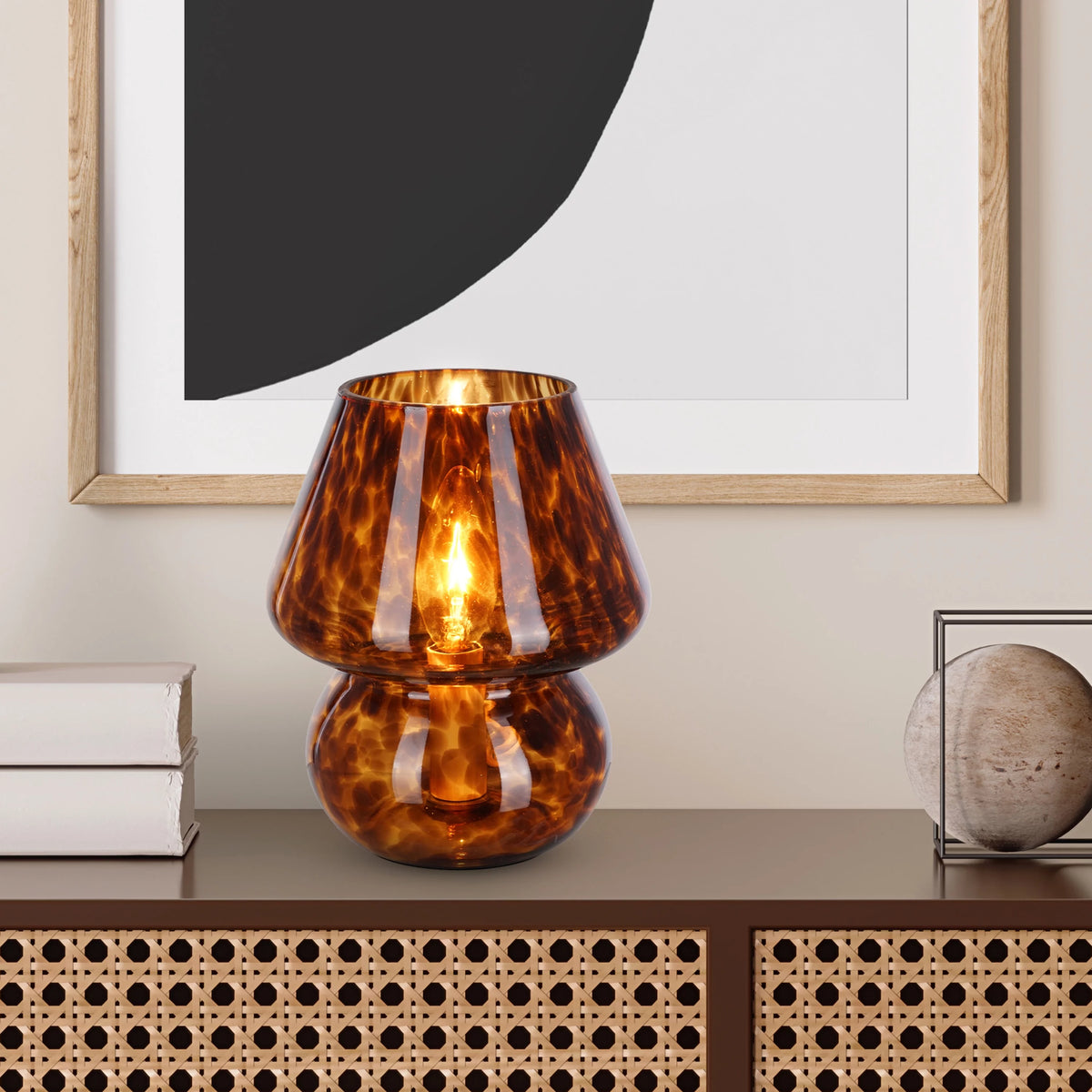Brown Tortoise 8" Glass Mushroom Lamp Q985