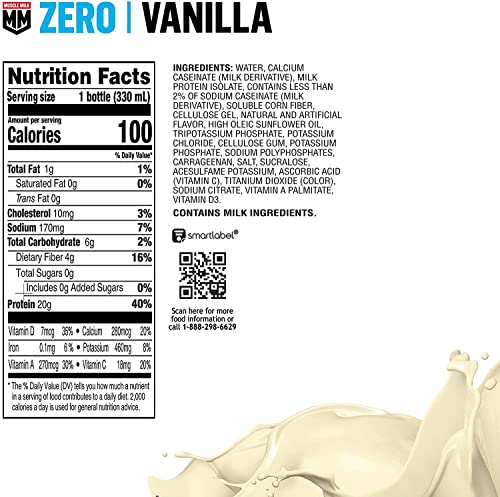 Vanilla Crème Protein Shake, 20g Protein, Zero Sugar, 11.16 Fl Oz (Pack of 12) P54790