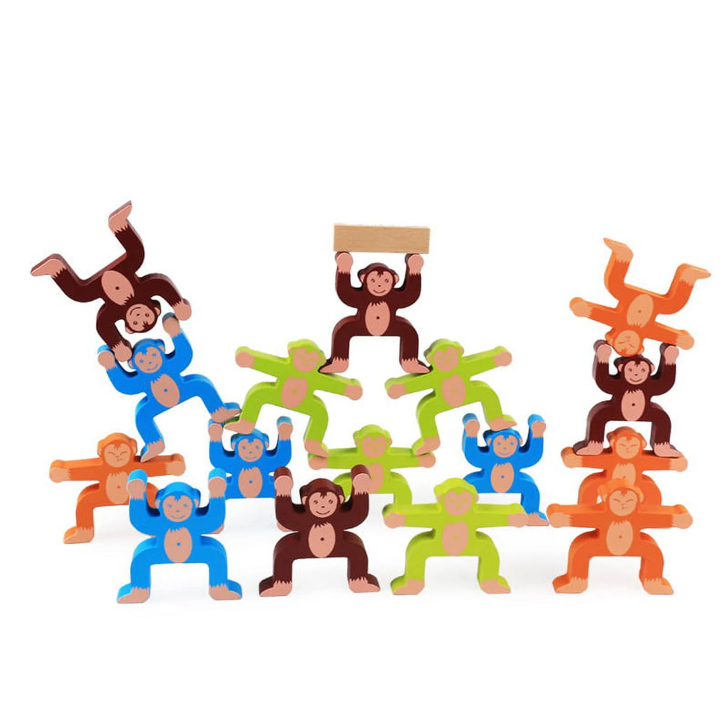Wooden Stacking Games Monkeys Interlock Toys Set Balancing Blocks Toddler Educational T2558