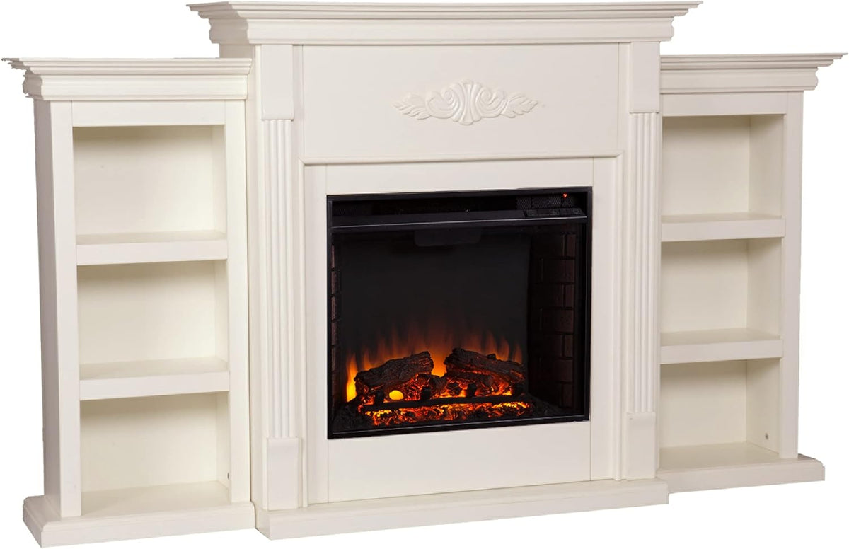 Ivory Electric Bookcase Fireplace X7241